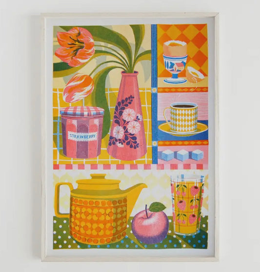 Teapot & Tulip A3 Risograph Print