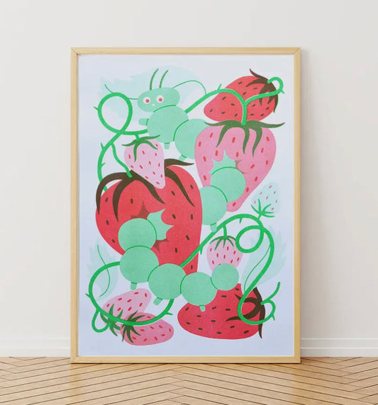 Eat Yer Strawbs A4 Riso Print