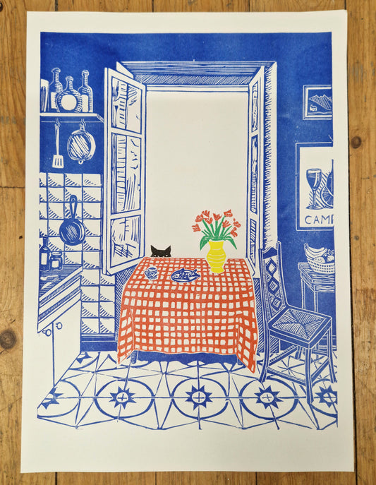 The Cat and the Fish Riso Print