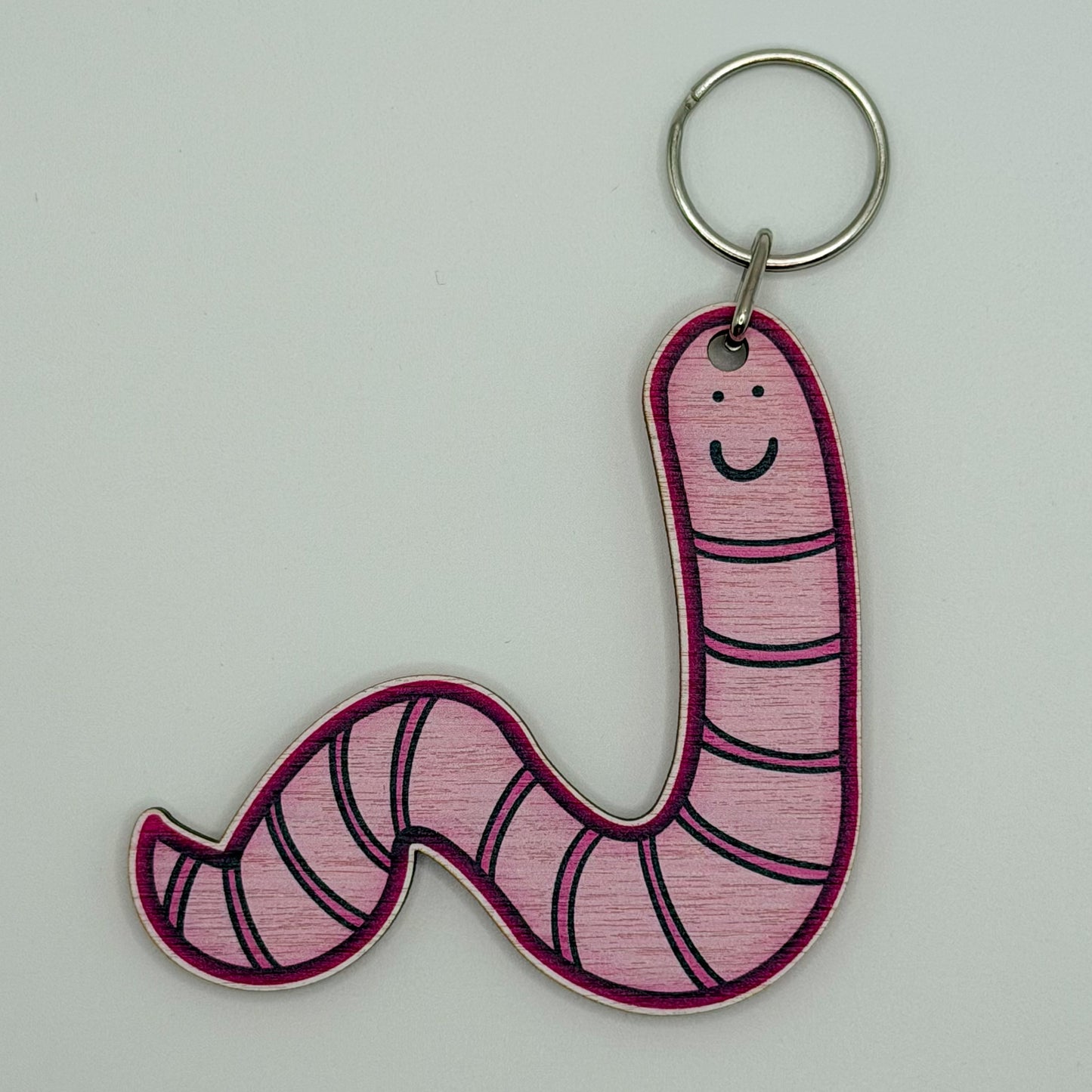 Kevin the Worm Wooden Keyring