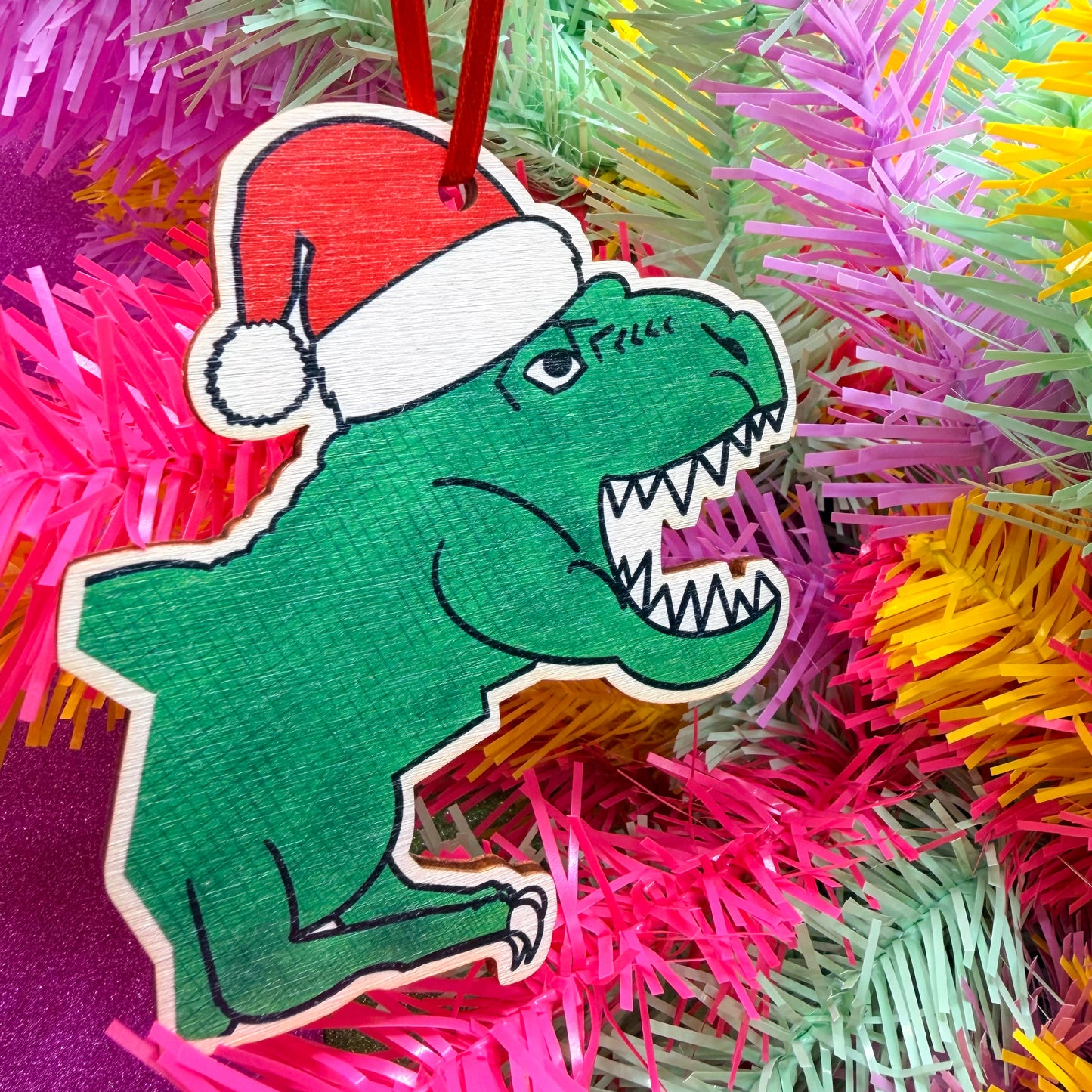 T Rex Wooden Christmas Decoration