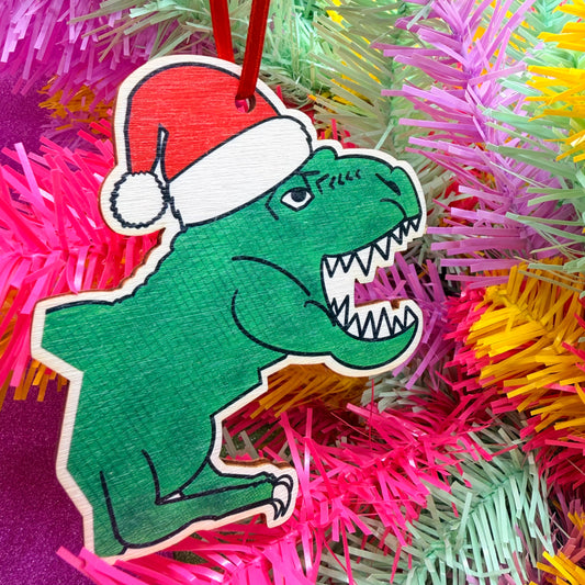 T Rex Wooden Christmas Decoration