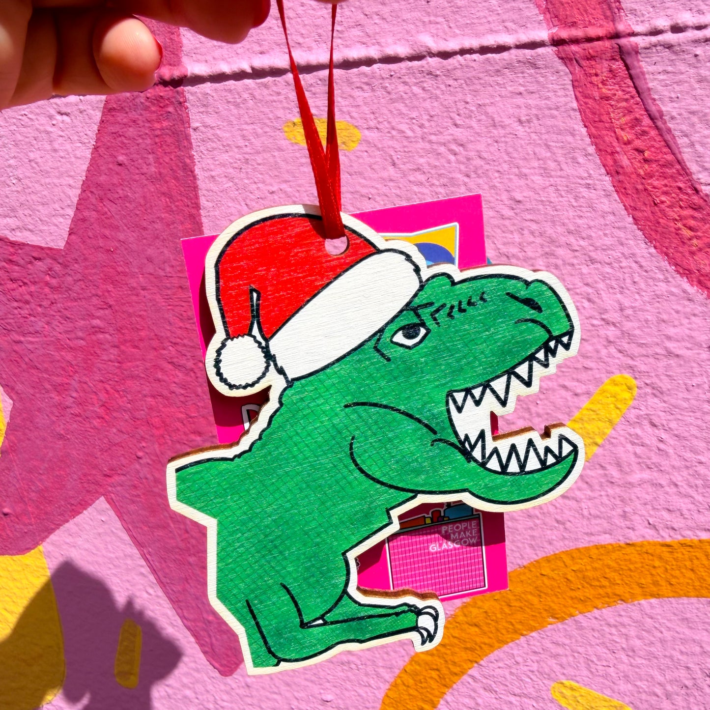 T Rex Wooden Christmas Decoration