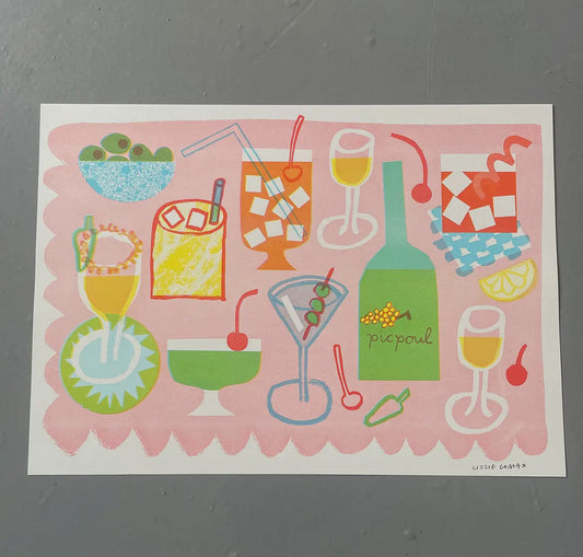 Cocktails A3 Risograph Print