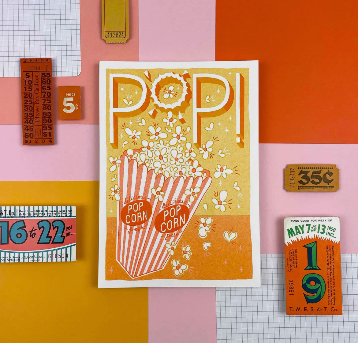 A5 Pop! Popcorn Risograph Print