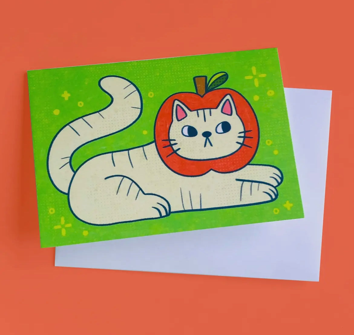Apple Cat Mini Greetings Card