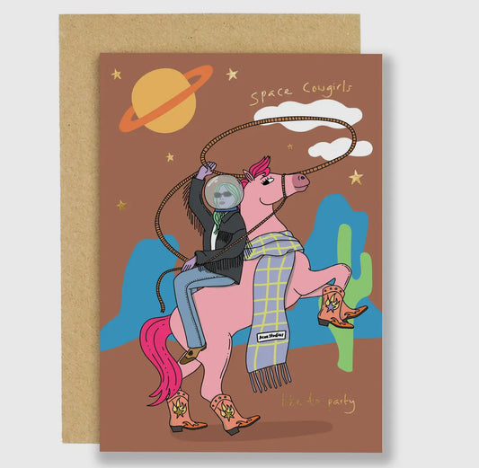 Space Cowgirl Gold Foil Birthday Card