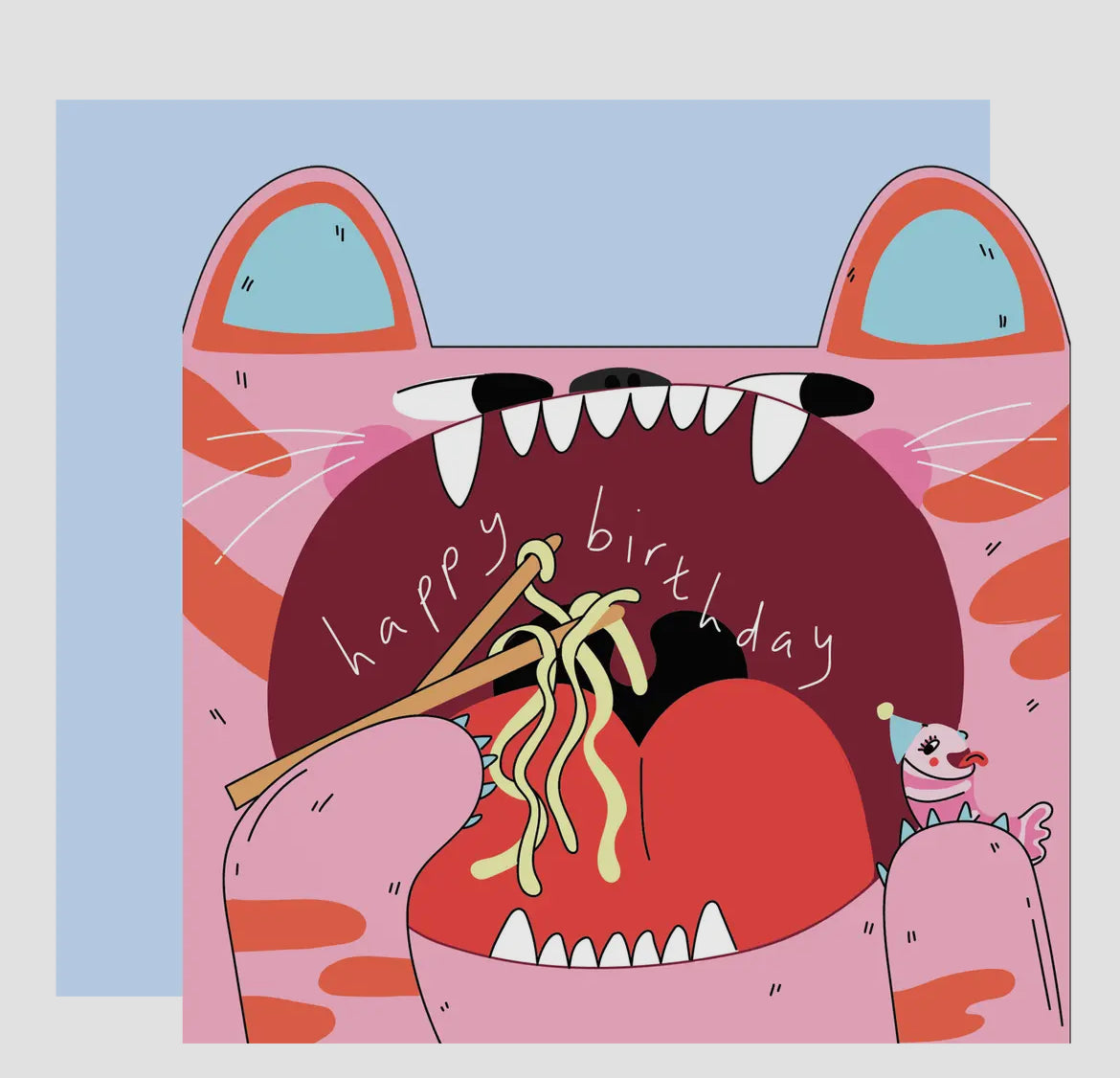 Tiger Eats Noodles Die Cut Birthday Greeting Card