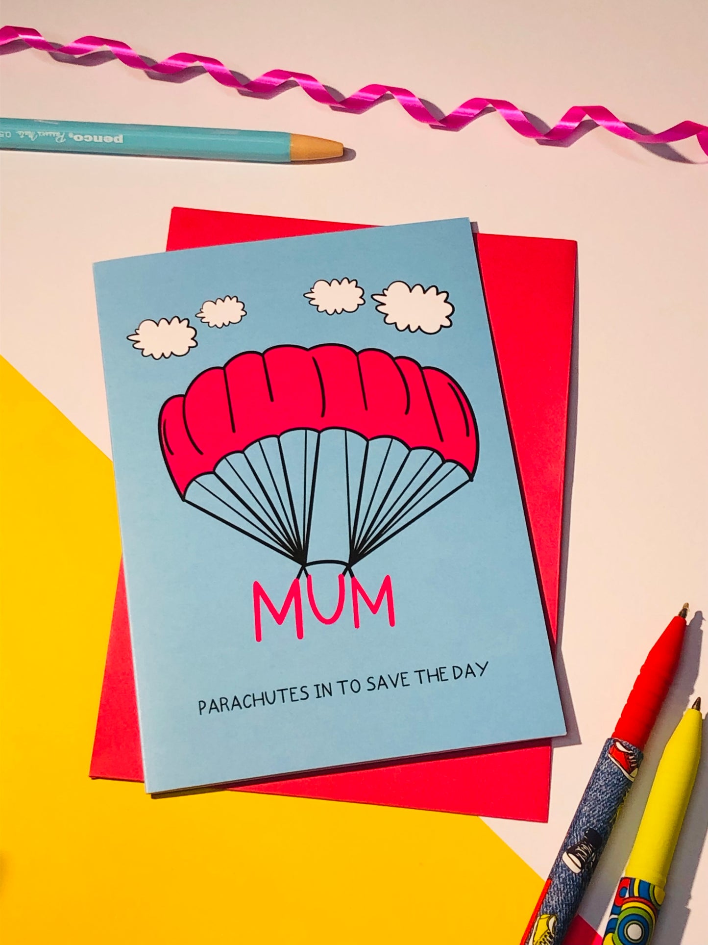 Mum Parachutes In Card
