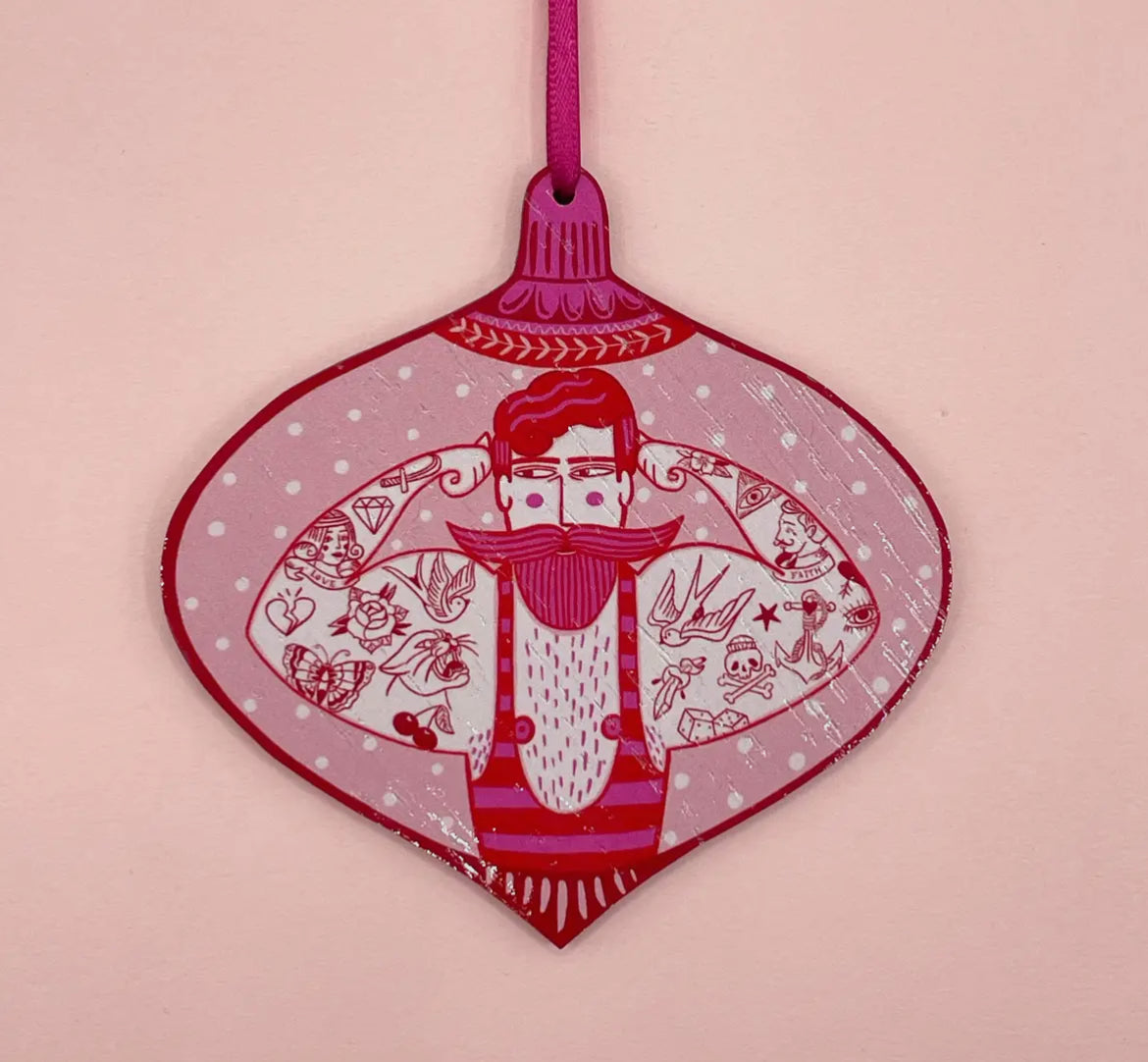 Pink Strongman Wooden Seasonal Decoration