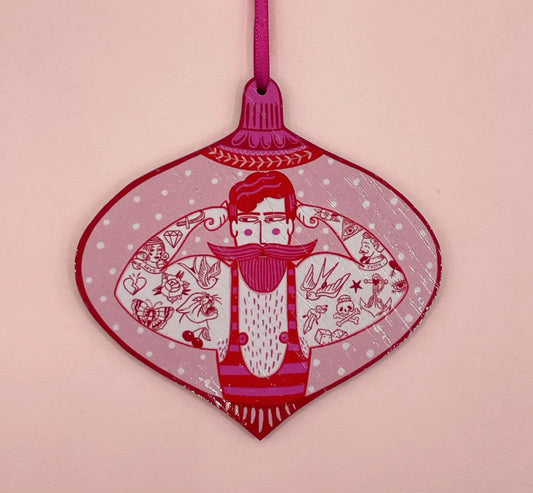 Pink Strongman Wooden Seasonal Decoration