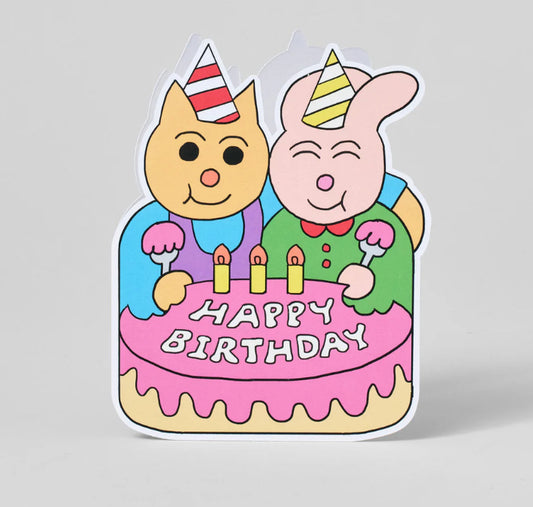 Happy Birthday Friends and Cake Card