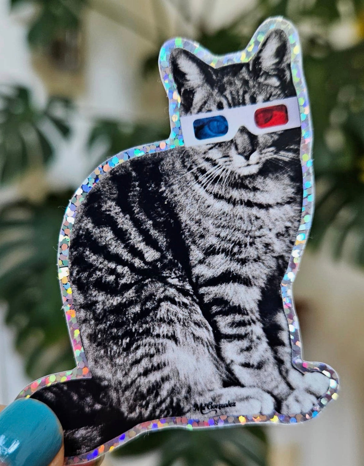 3D Vision Cat Glitter Sticker