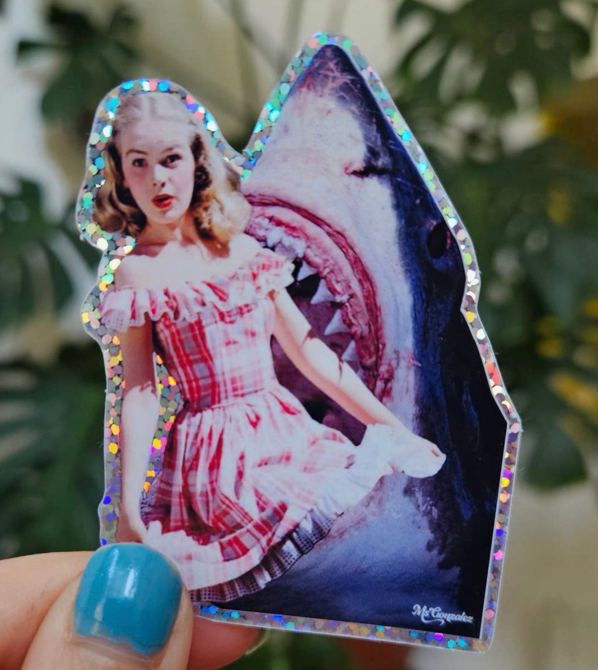 Oops Shark Glitter Sticker