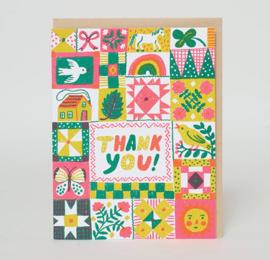 Folk Quilt Thanks Letterpress Greeting Card