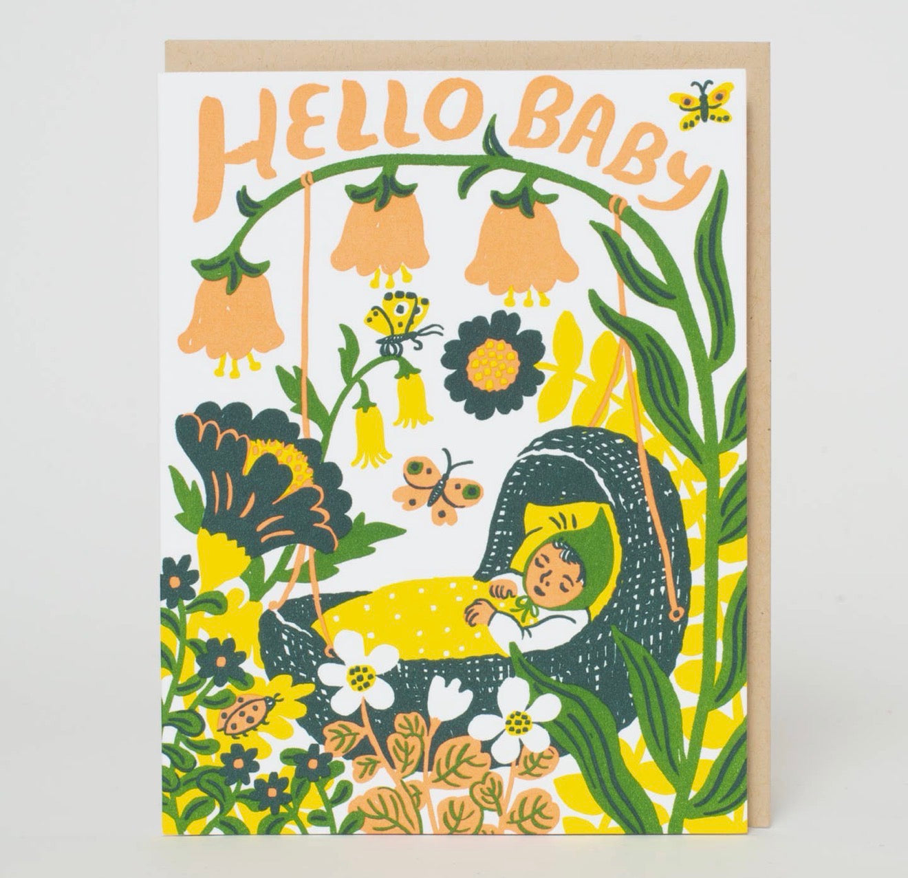 Hello Baby Bassinet Letterpress Greeting Card