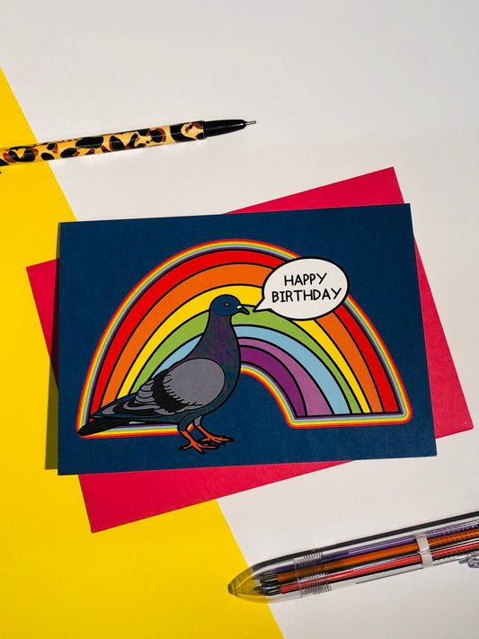 Rainbow Pigeon Birthday Card