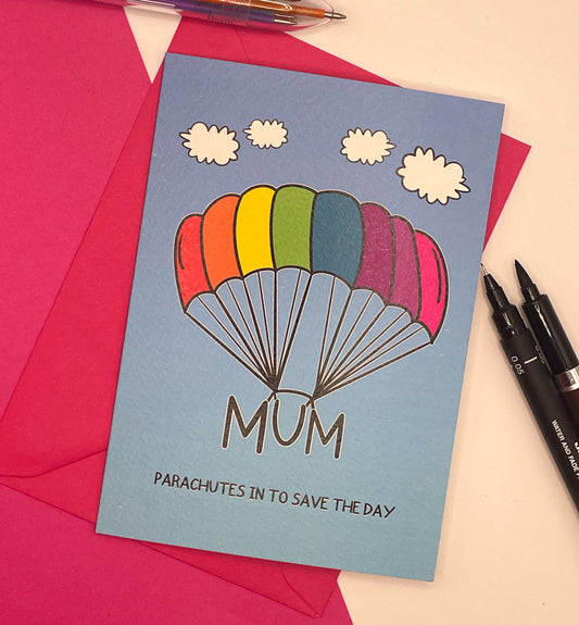 Mum Parachutes In Card