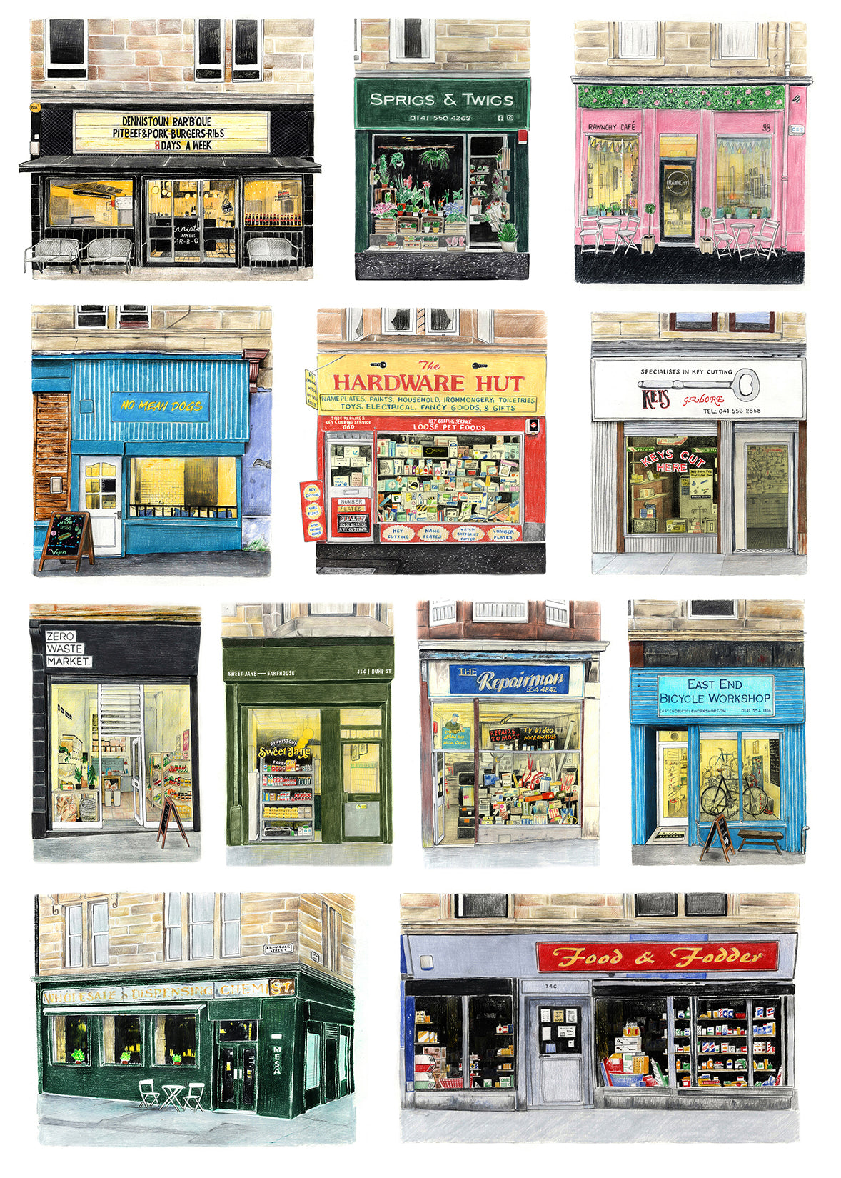 Dennistoun Shop Fronts Print